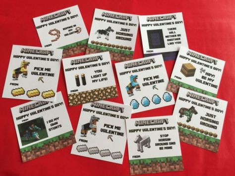 Printable Minecraft Valentines Day Cards - just print & cut! :)  MINECRAFT HORSE VALENTINES, too!  #minecraft #minecraftvalentine #valentine #minecrafthorse