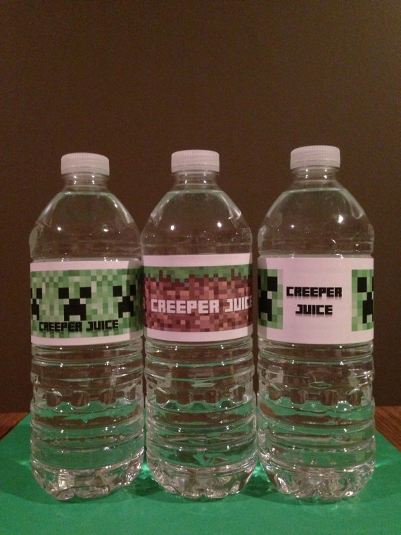 Minecraft Water Bottle Labels, Minecraft Bottle Labels, Water
